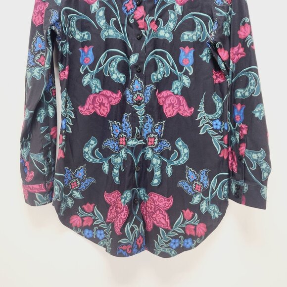 Chicos Womens Shirt Floral Button-Up Size 4 Black/Red/Blue Long Sleeve - Picture 8 of 10
